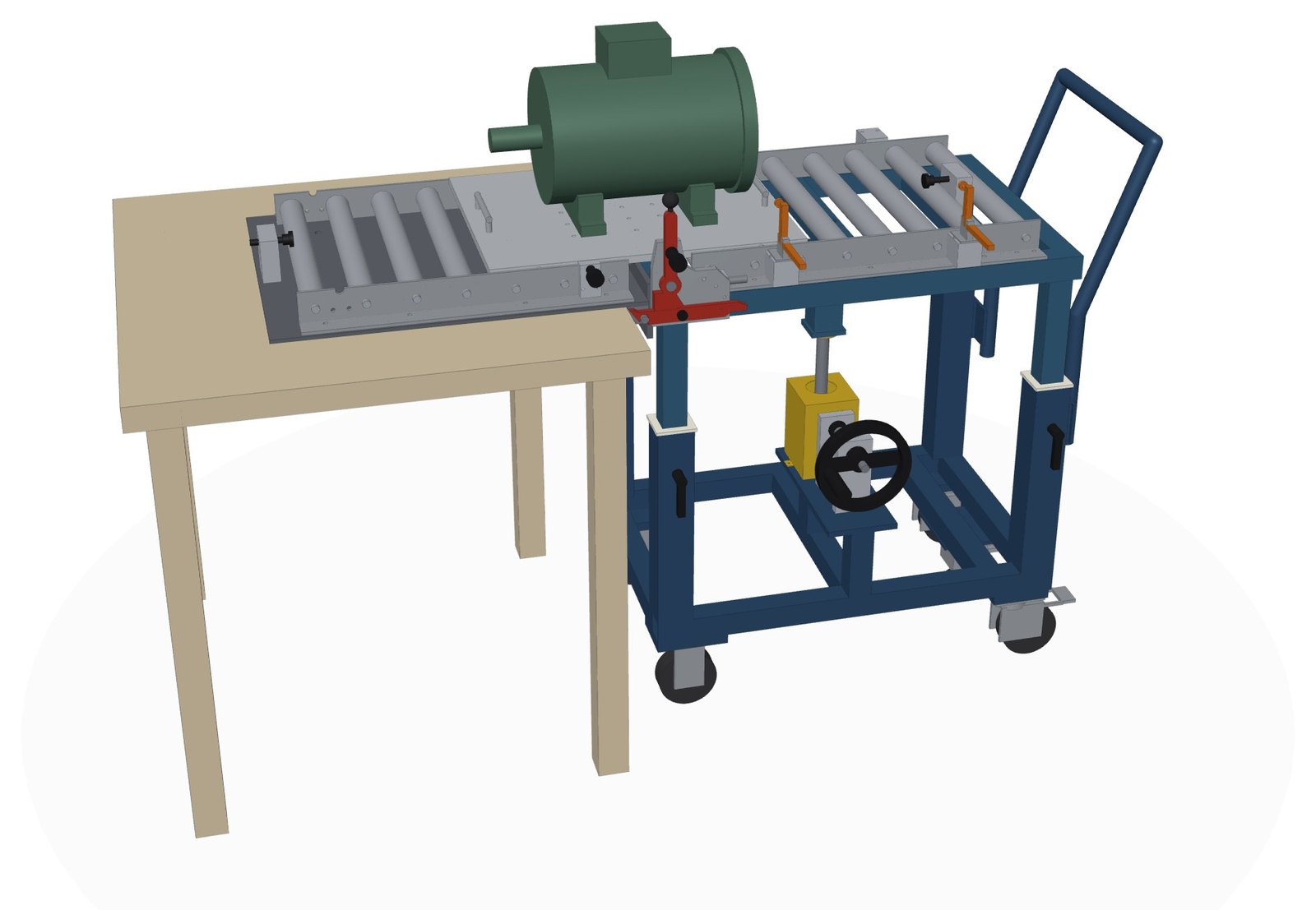 ストッパを倒してパレットを作業台側へ移している3Dモデル