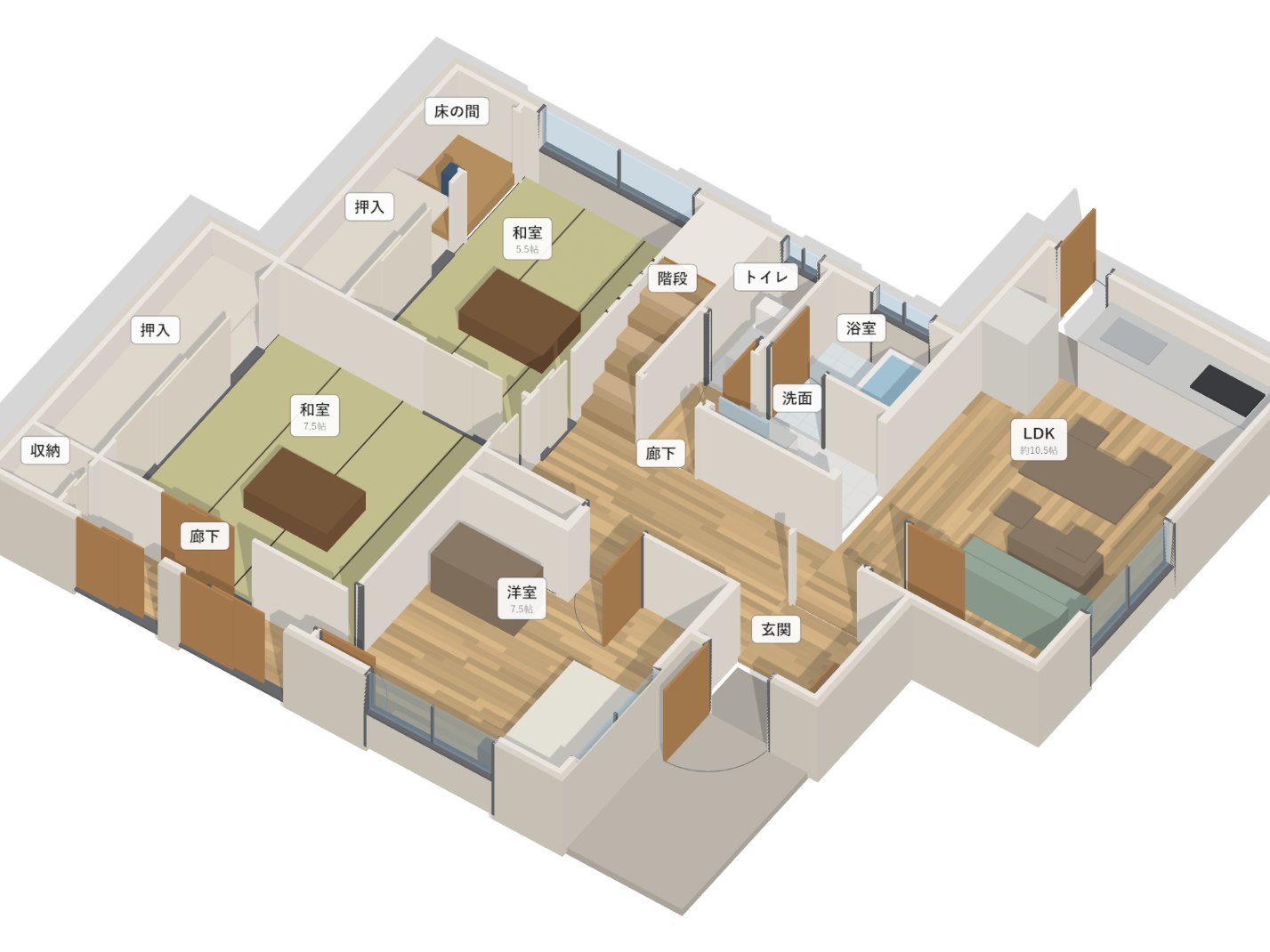 公開中の作図事例:現地実測から起こした戸建ての間取りパース